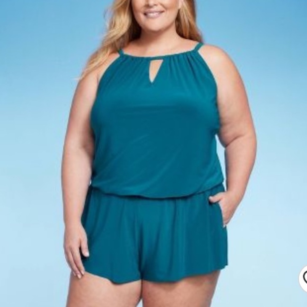 Aqua Green High Neck Romper w/Pockets‎